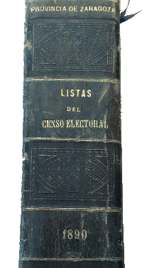 Lomo del libro de censos de Zaragoza de 1890 Lomo del libro de censos de Zaragoza de 1890