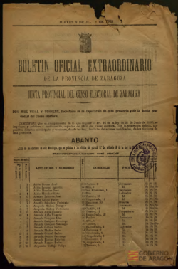 Página del censo de 1890 provincia de Zaragoza Página del censo de 1890 provincia de Zaragoza