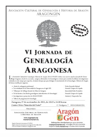 Cartel de la VI Jornada de Genealogía Aragonesa Cartel de la VI Jornada de Genealogía Aragonesa