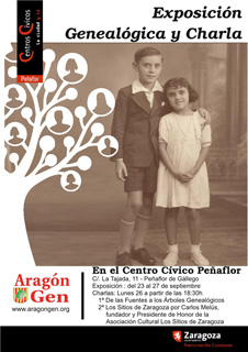 Cartel anunciador Exposición Genealogía de ARAGONGEN en Peñaflor (Zaragoza).